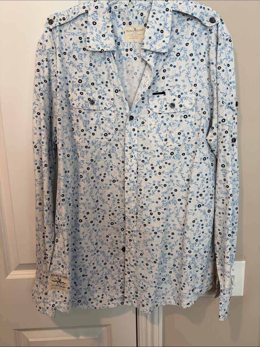 Marc Ecko Light Blue Floral Print Long Sleeve Shirt